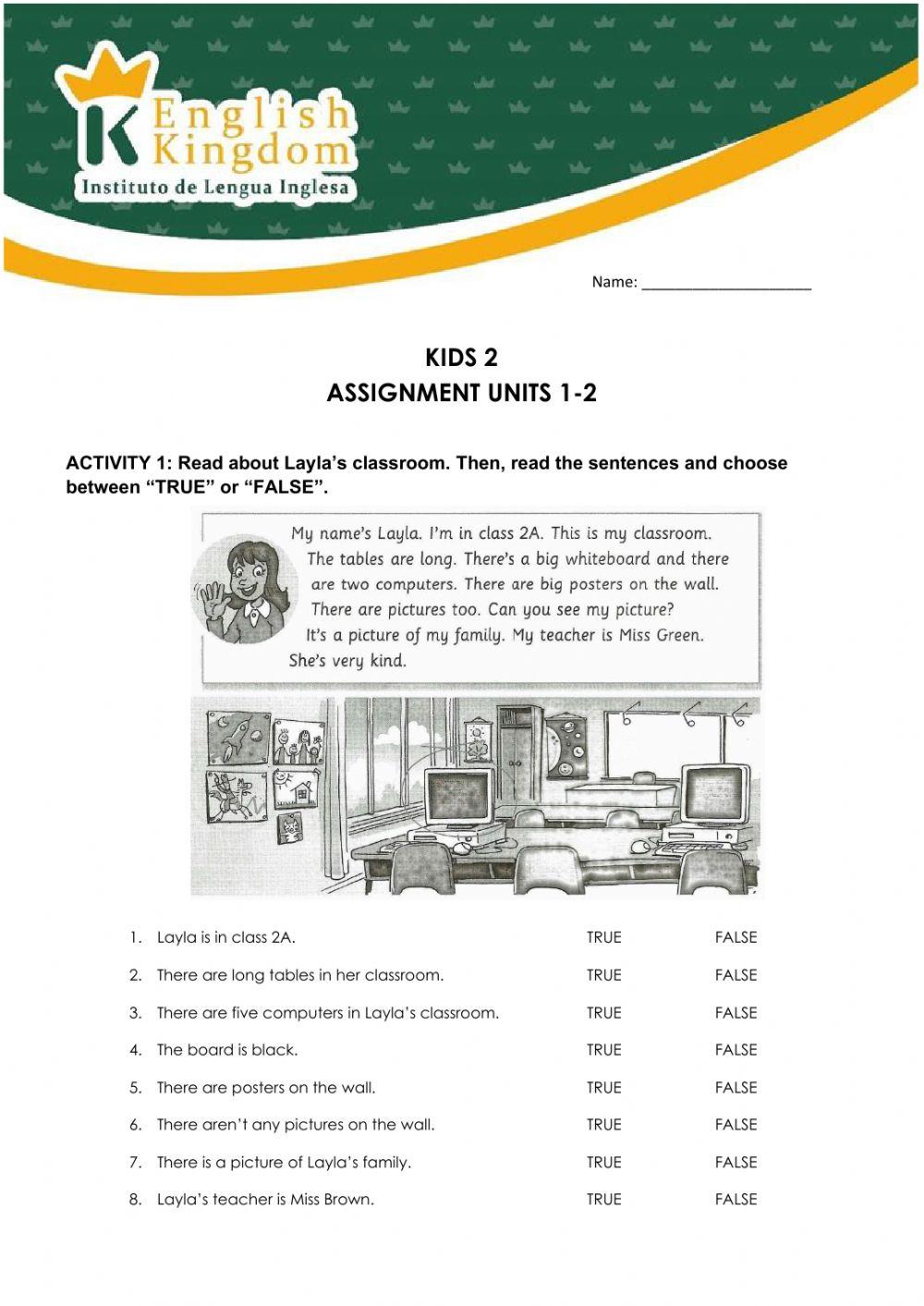 Kids 2 -Assessment Units 1-2