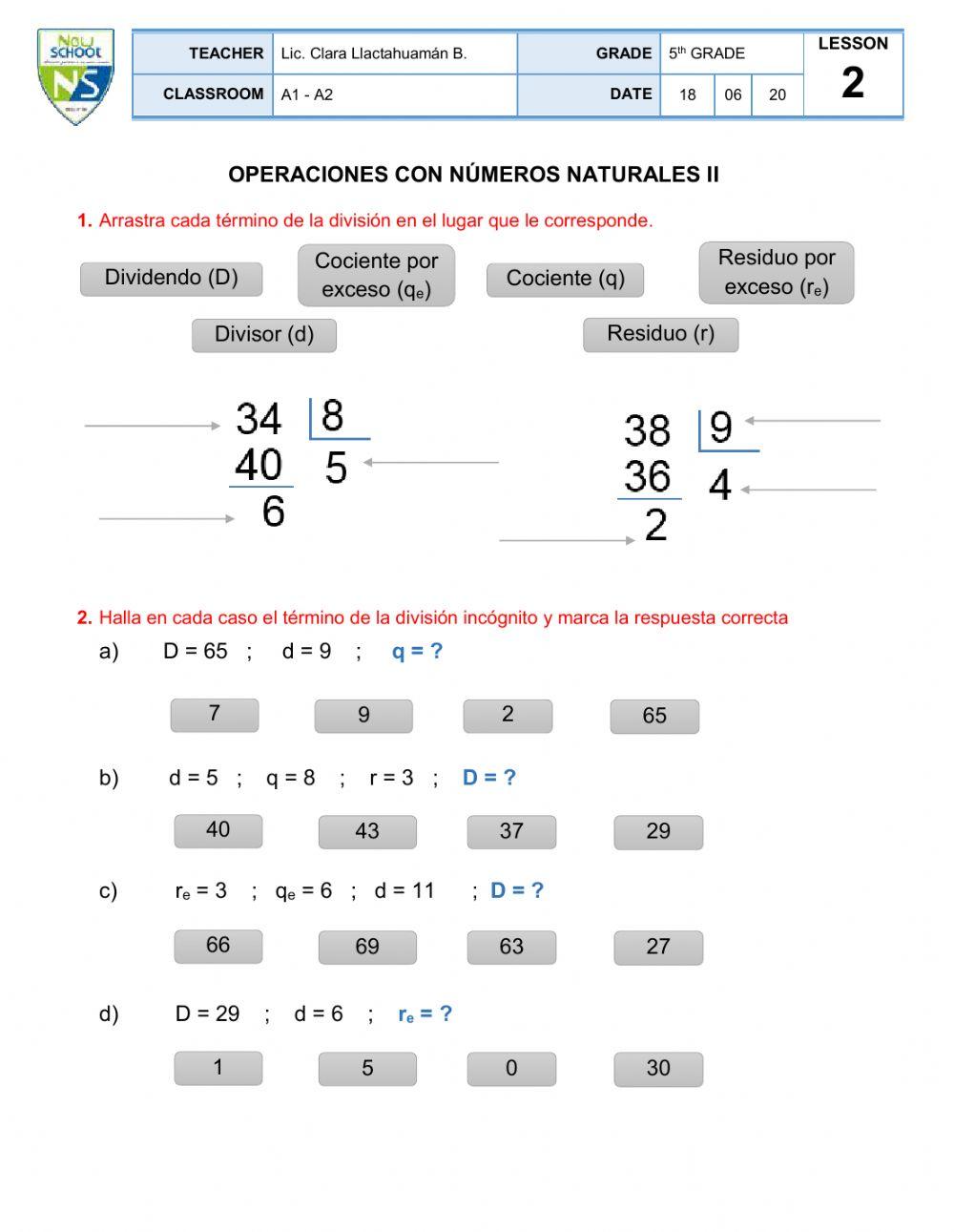 Operaciones con números naturales