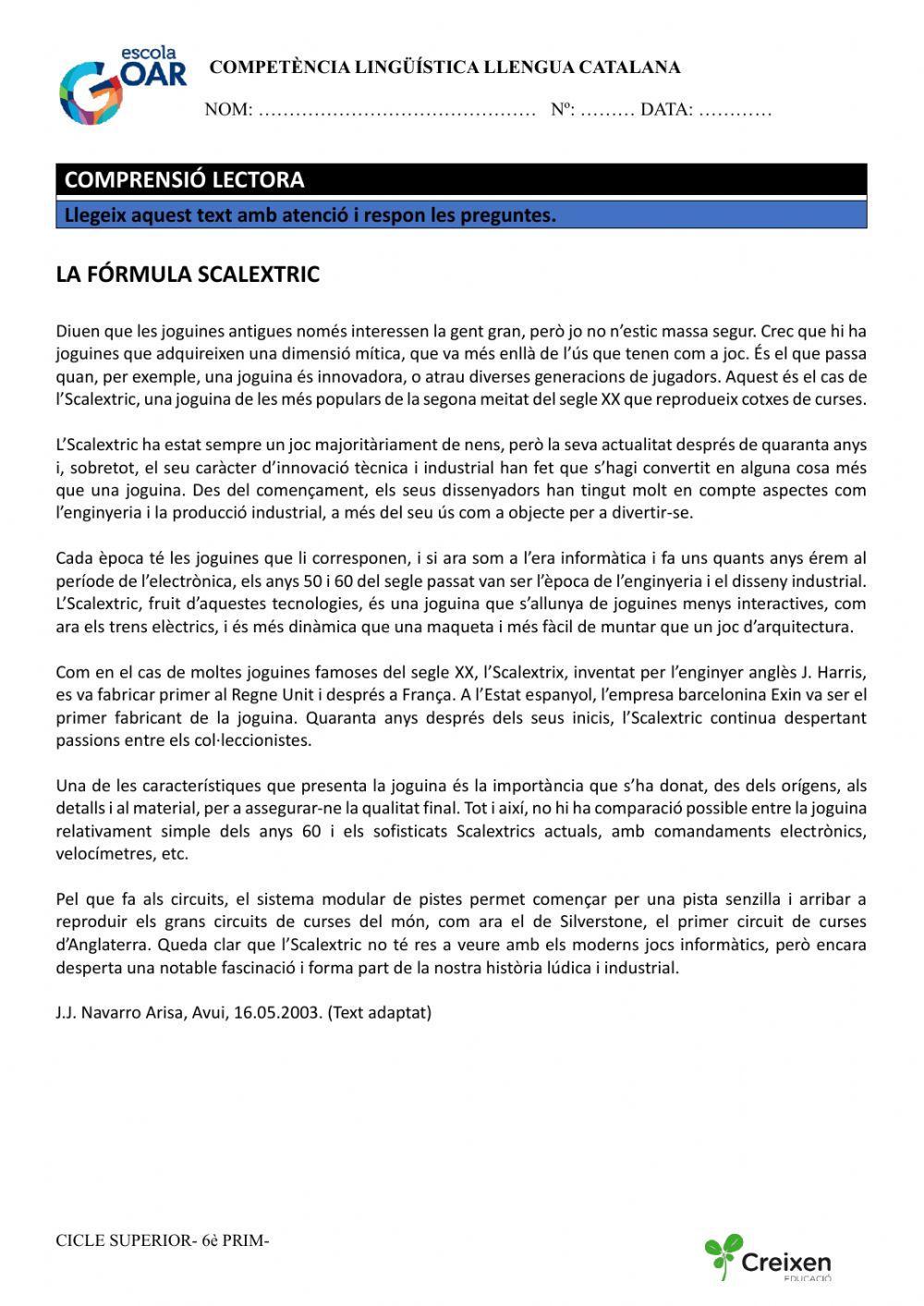 Comprensió lectora l'scalextric