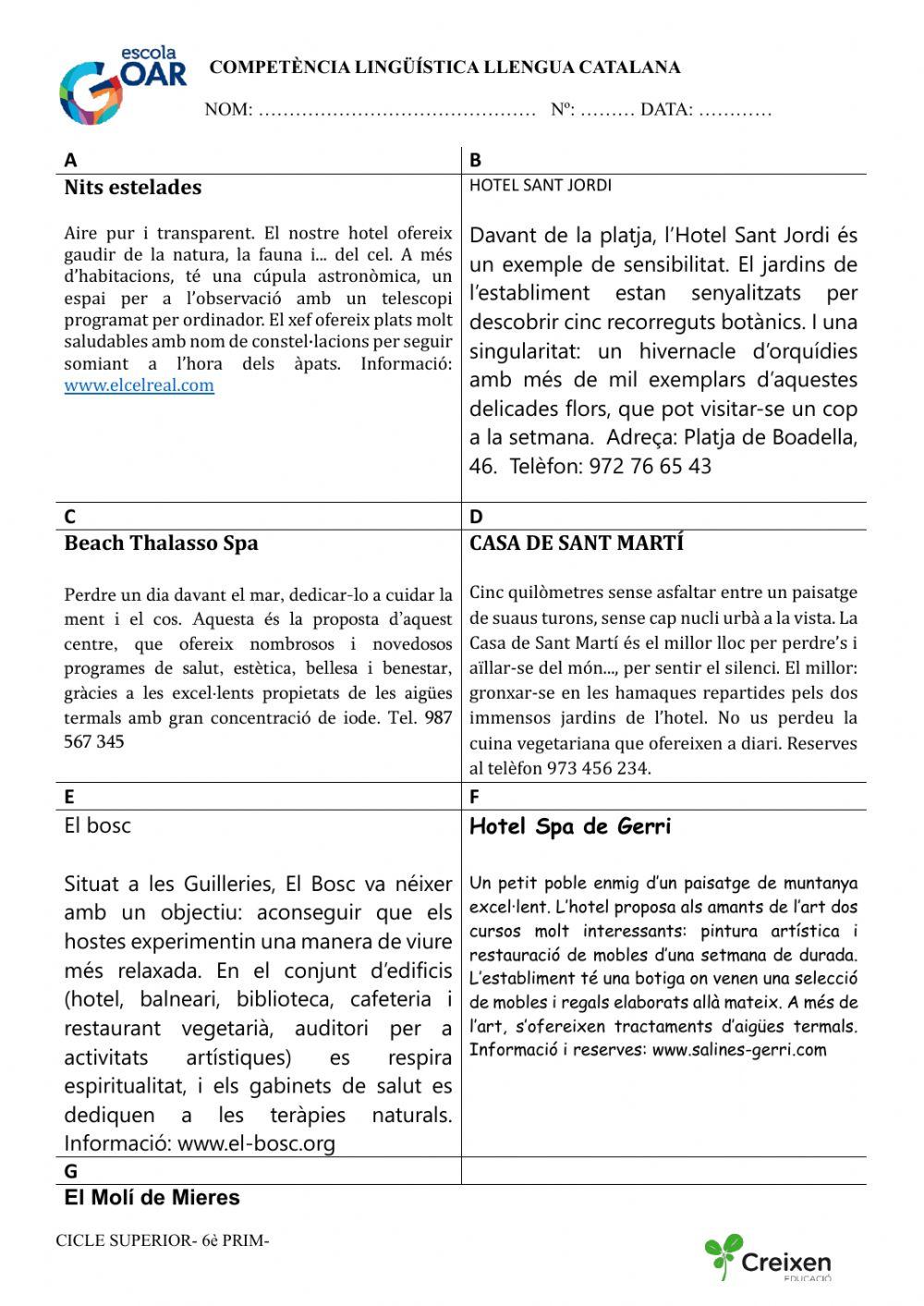 Comprensió lectora l'hotel especial