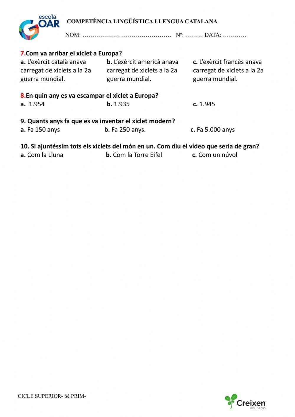 Comprensió oral el primer xiclet