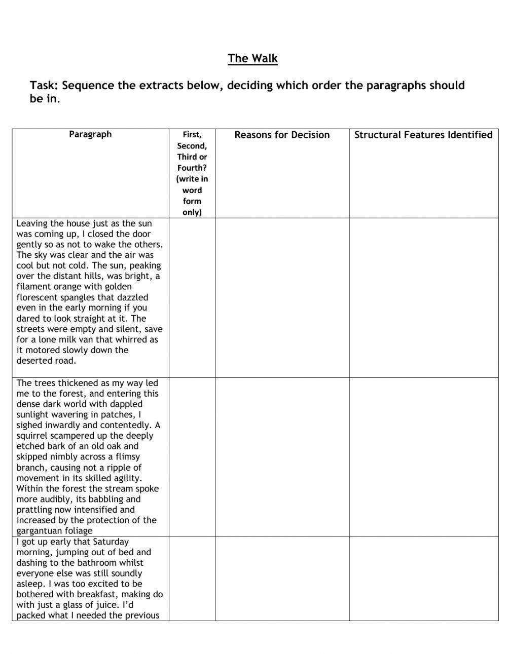 Structure - Paragraph Order worksheet | Live Worksheets