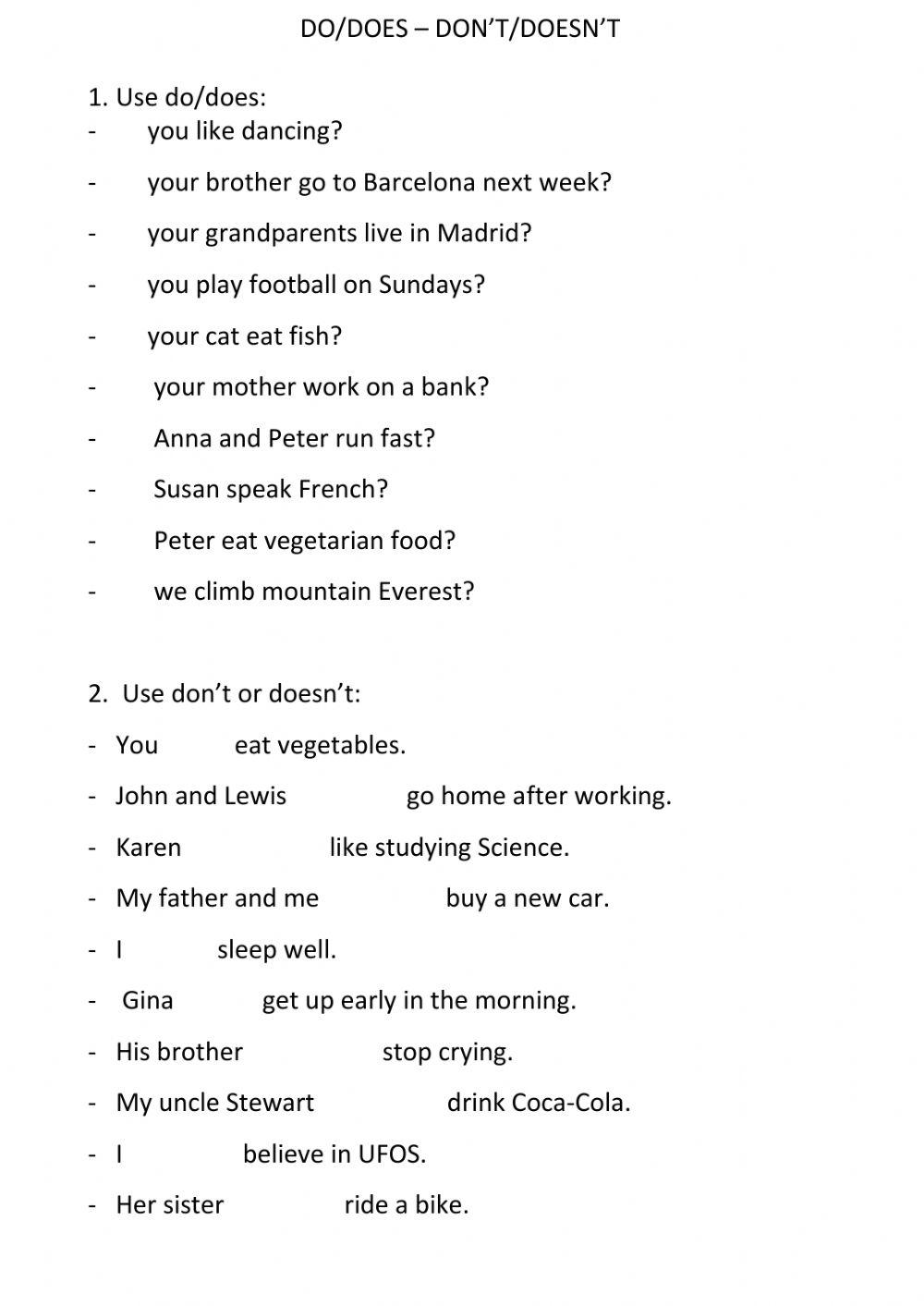 Do does | Free Interactive Worksheets | 278767