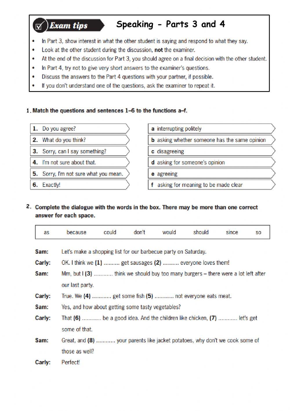 B1 - Speaking - Parts 3 and 4