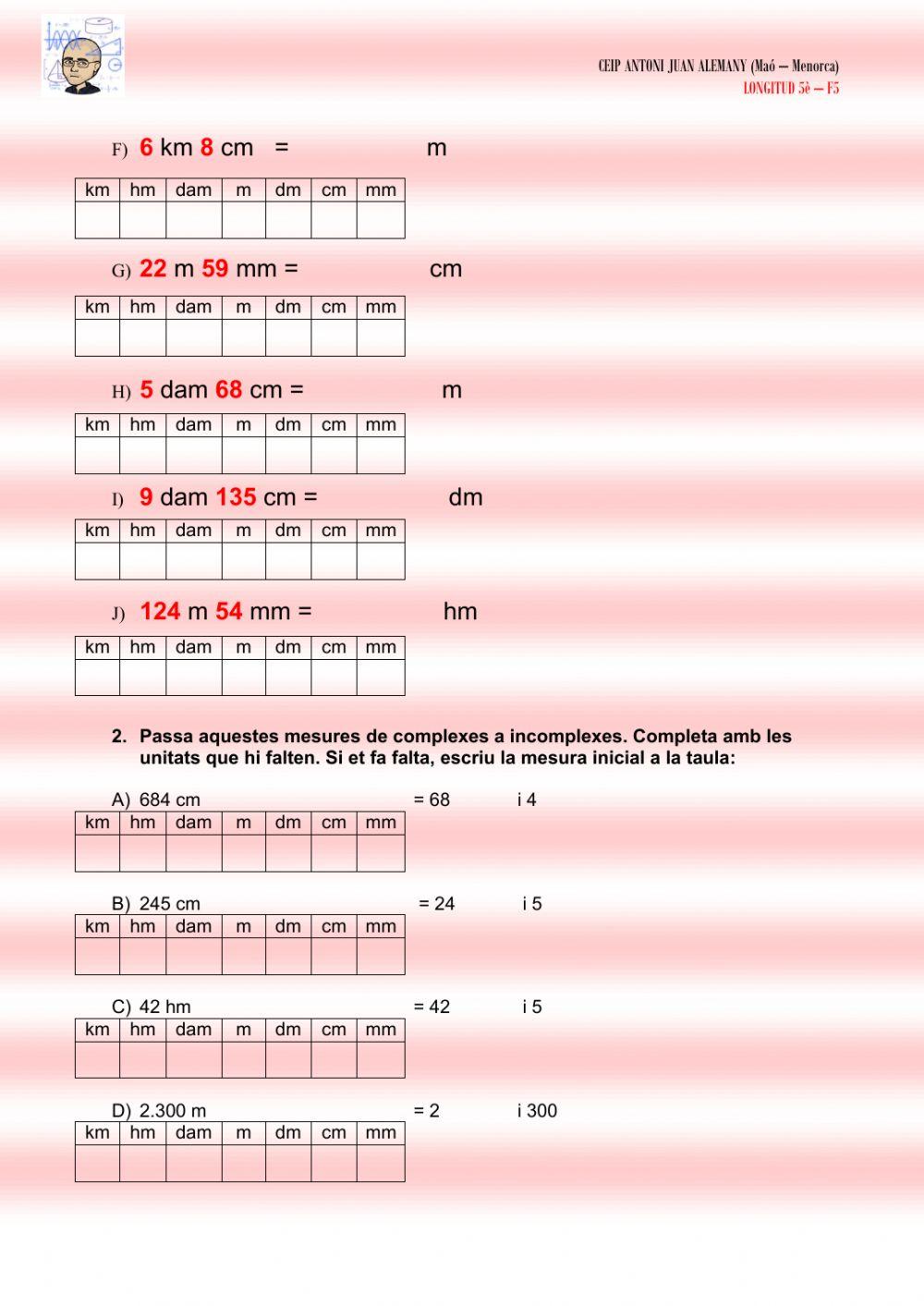 Canvis de mesures de longitud complexes i incomplexes