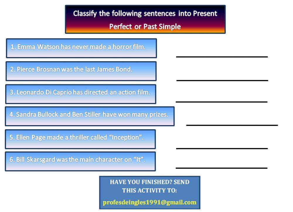 Activity N°1. Classify the sentences