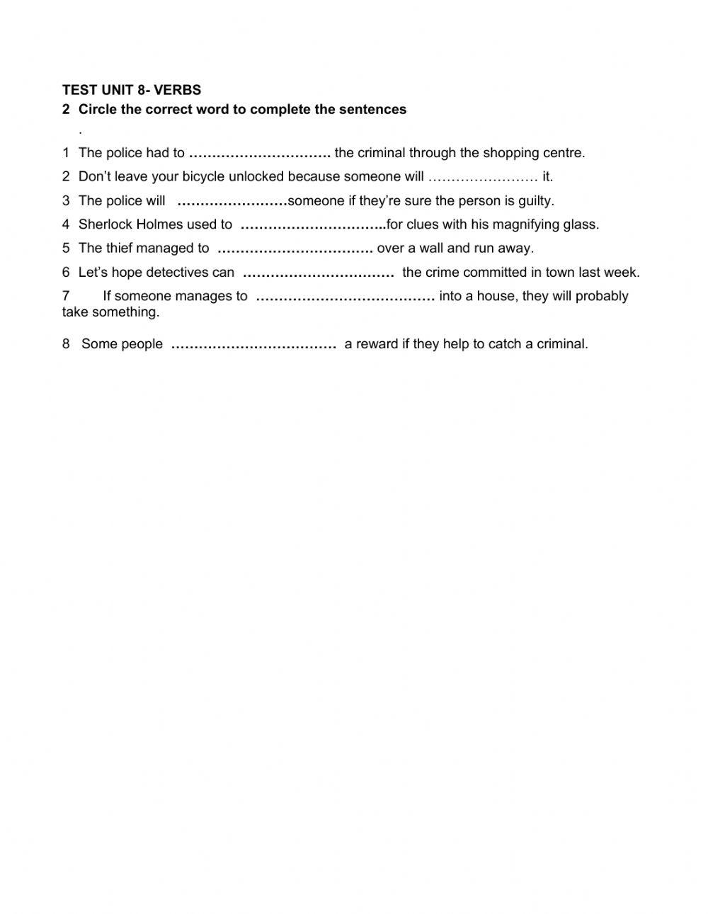 Unit 8- Crime Vocabular Verbs