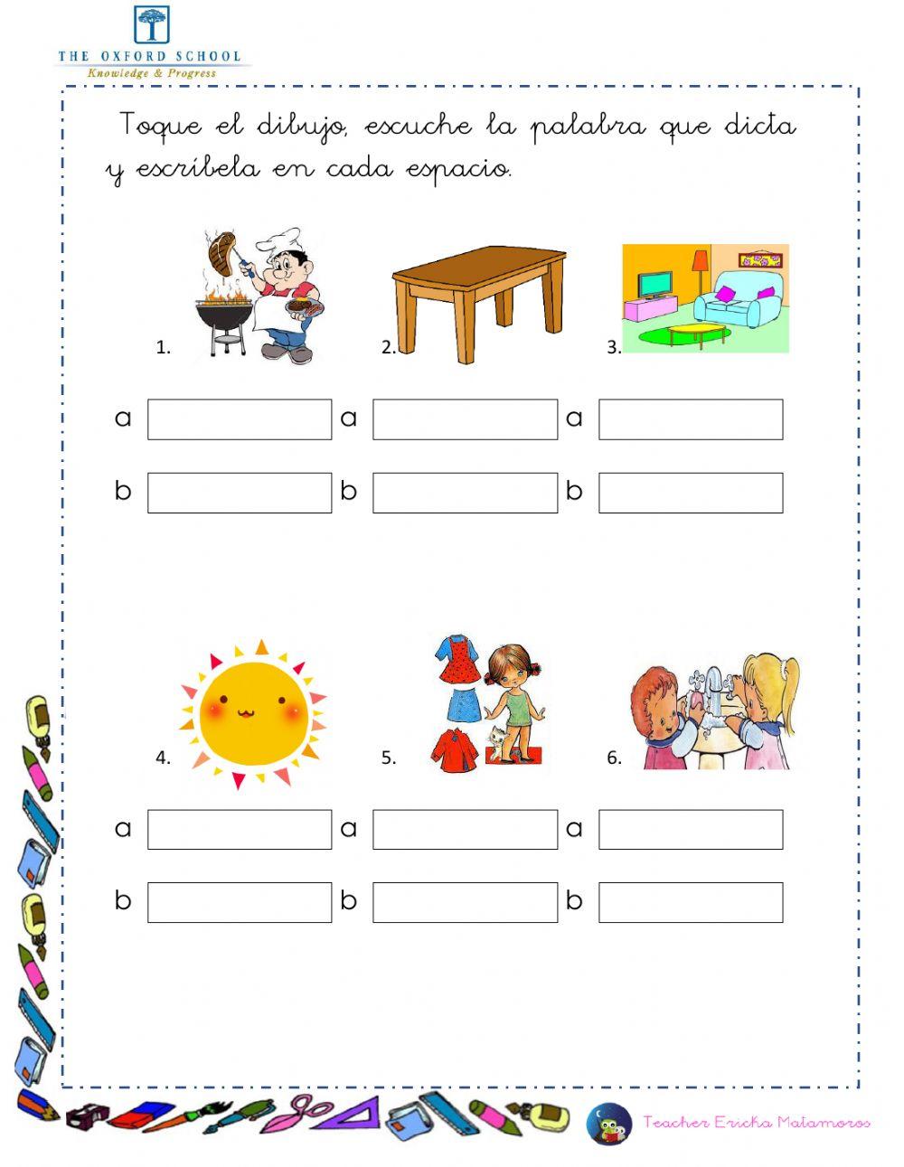 Escritura palabras al dictado