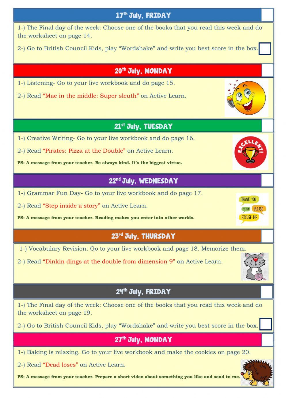 5th Summer Holiday Schedule
