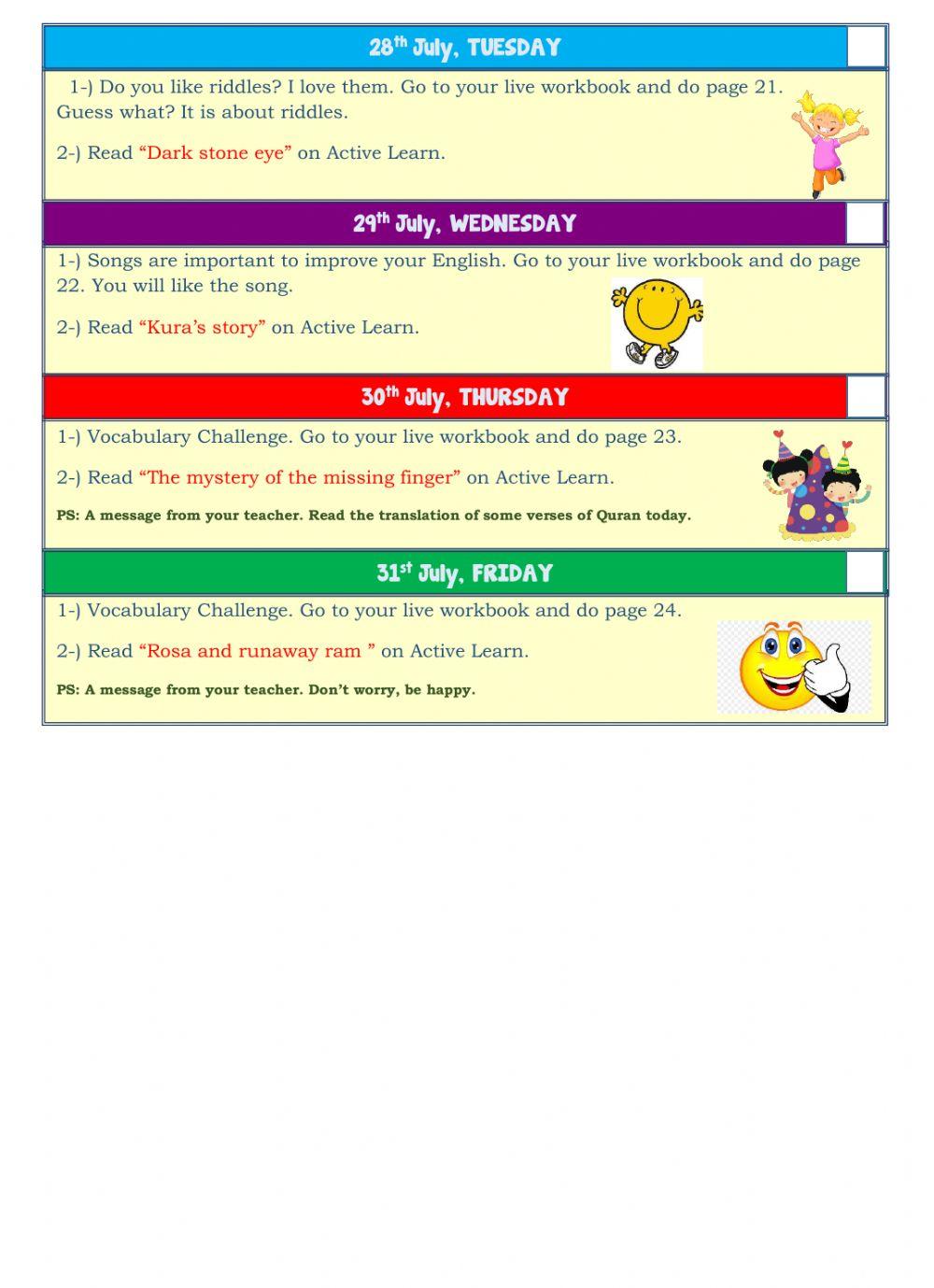 5th Summer Holiday Schedule