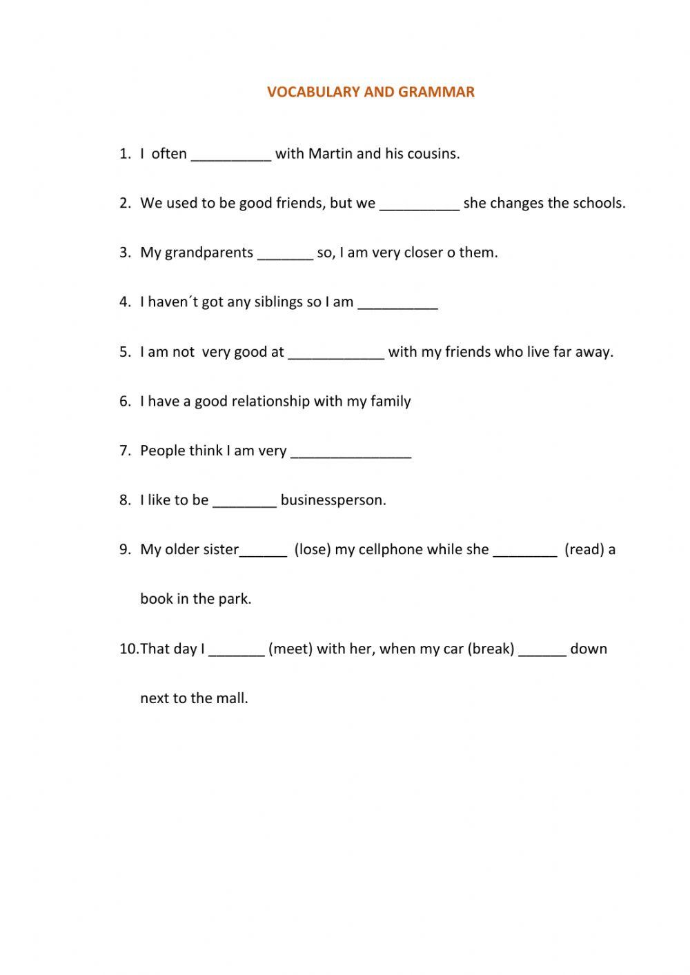 Vocabulary and grammar