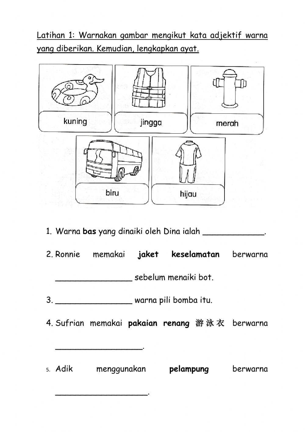 Latihan Kata Adjektif Warna