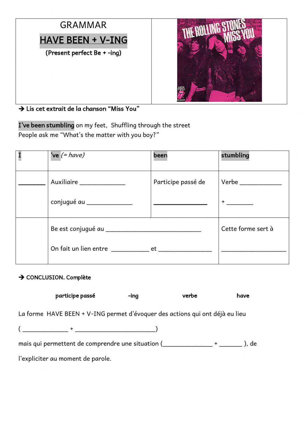 Present perfect -ing