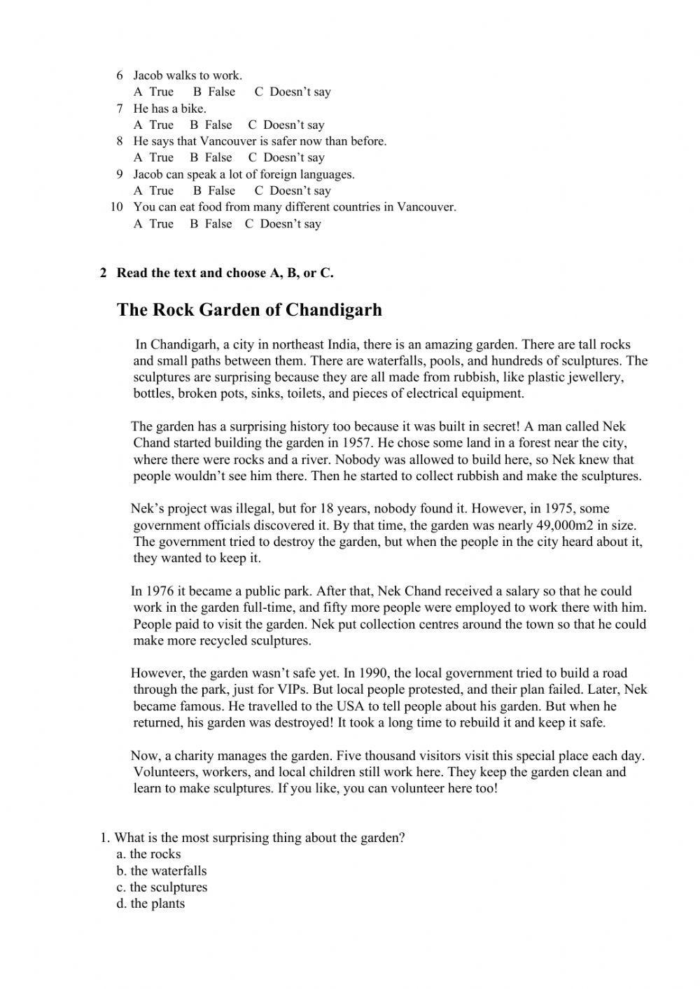 English file elementary reading and listening test