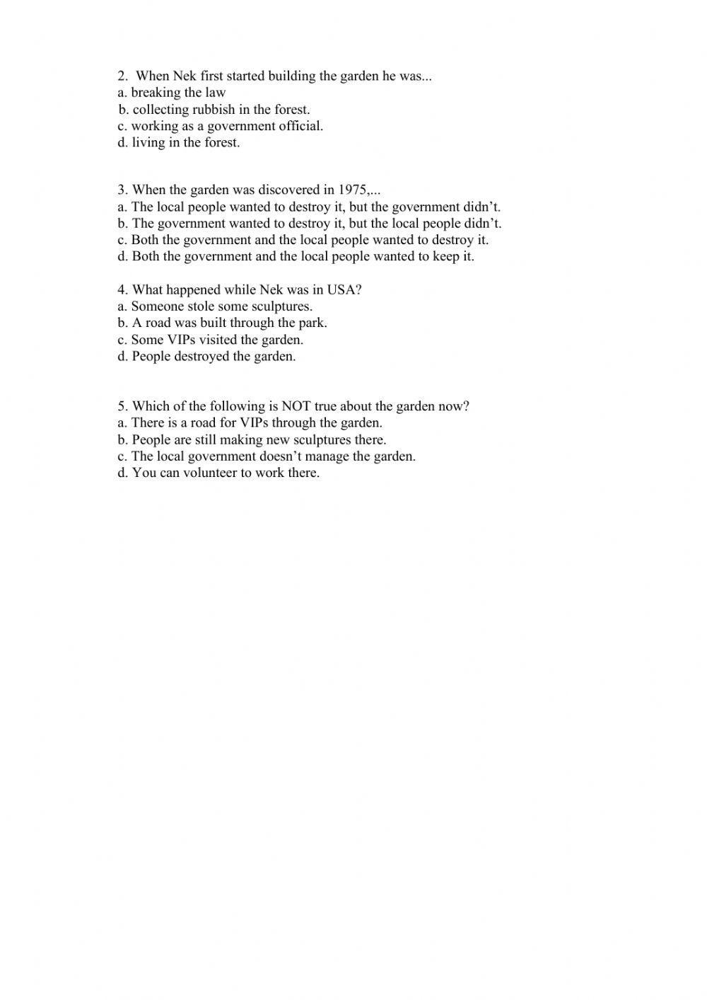 English file elementary reading and listening test