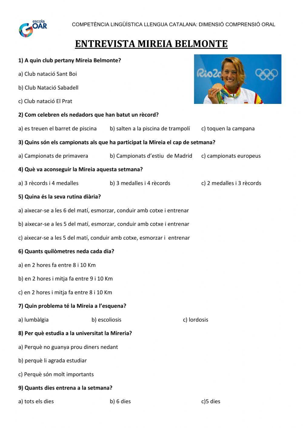 Comprensió oral, entrevista a Mireia Belmonte