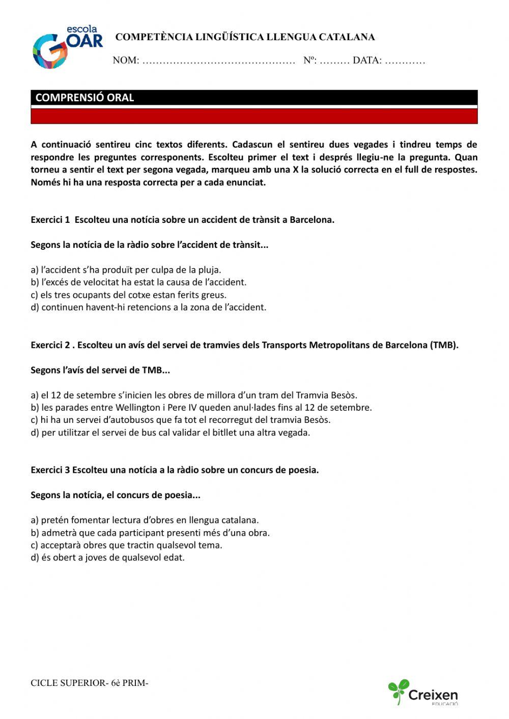 Comprensió oral enunciats