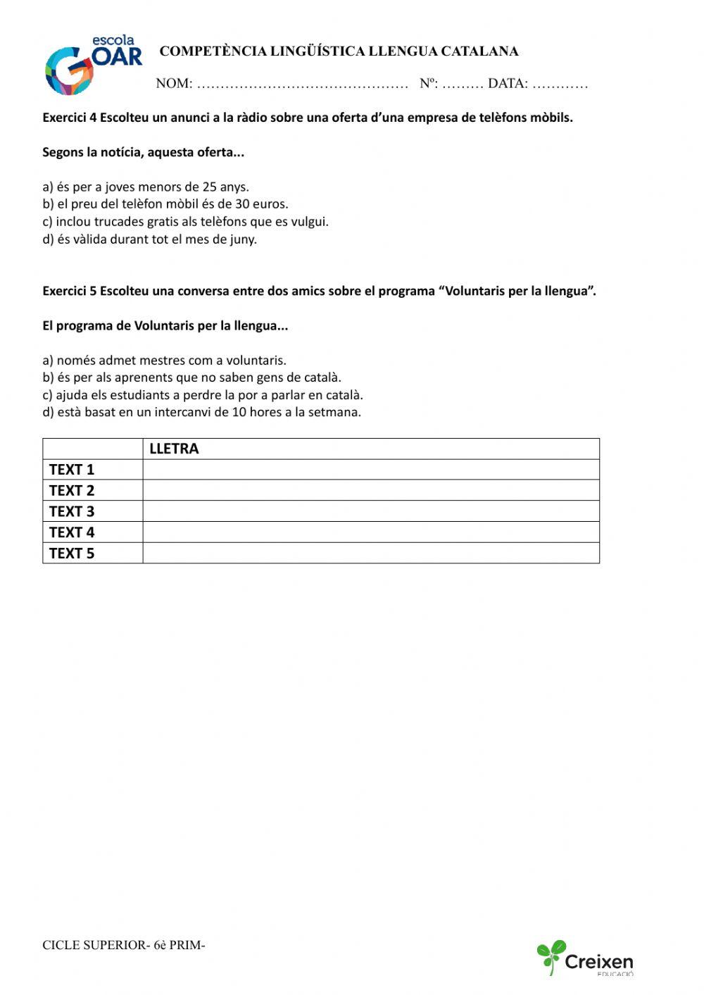 Comprensió oral enunciats