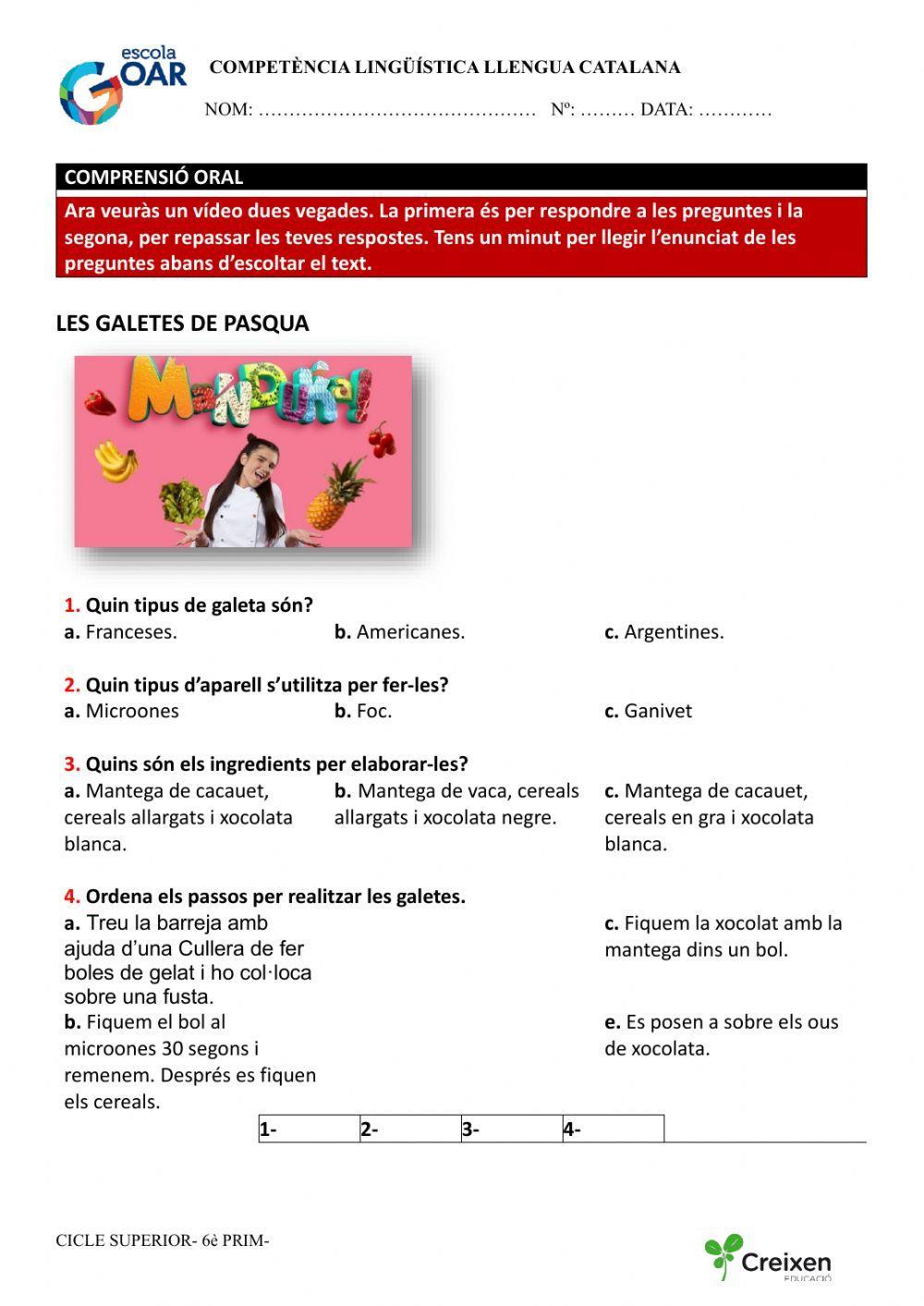 Comprensió oral les galetes de Pasqua