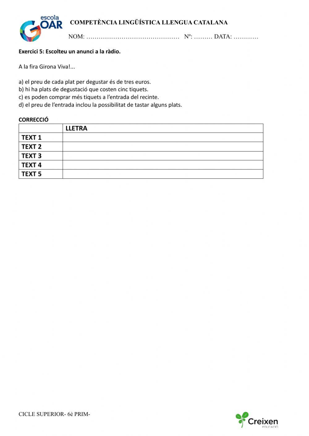 Comprensió oral enunciats 2