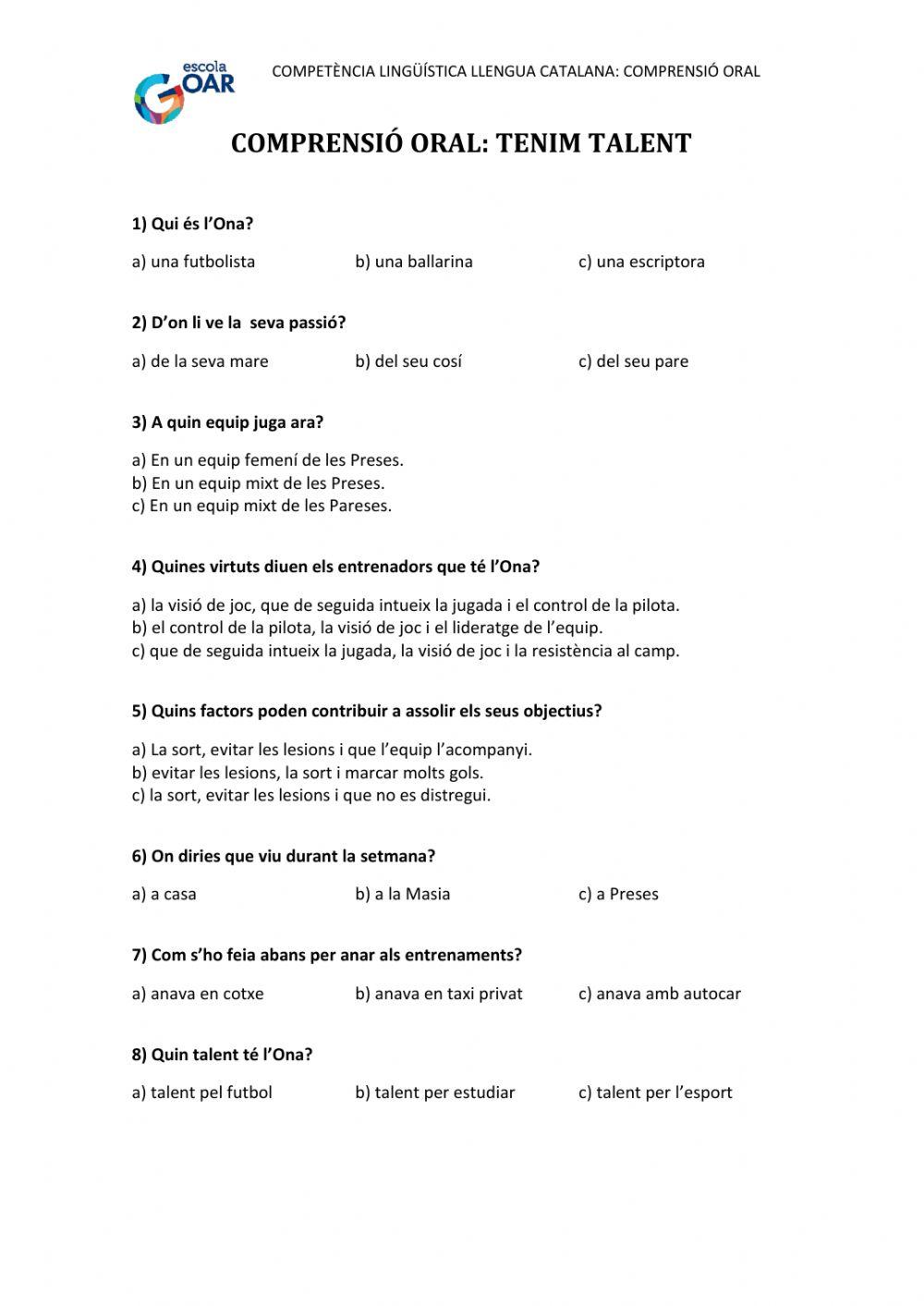 Comprensió oral tenim talent