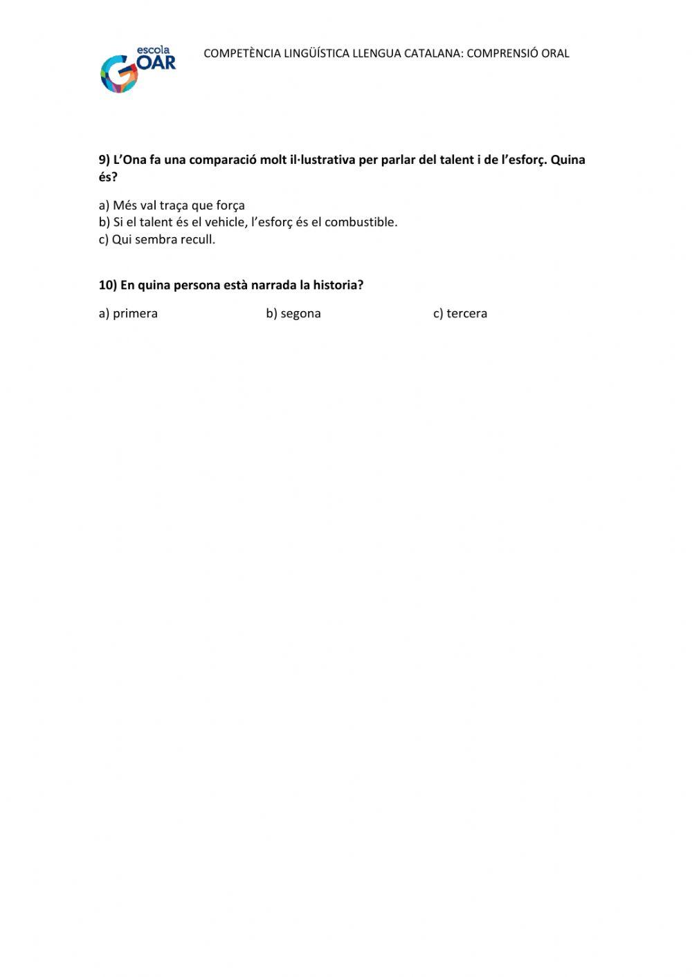 Comprensió oral tenim talent