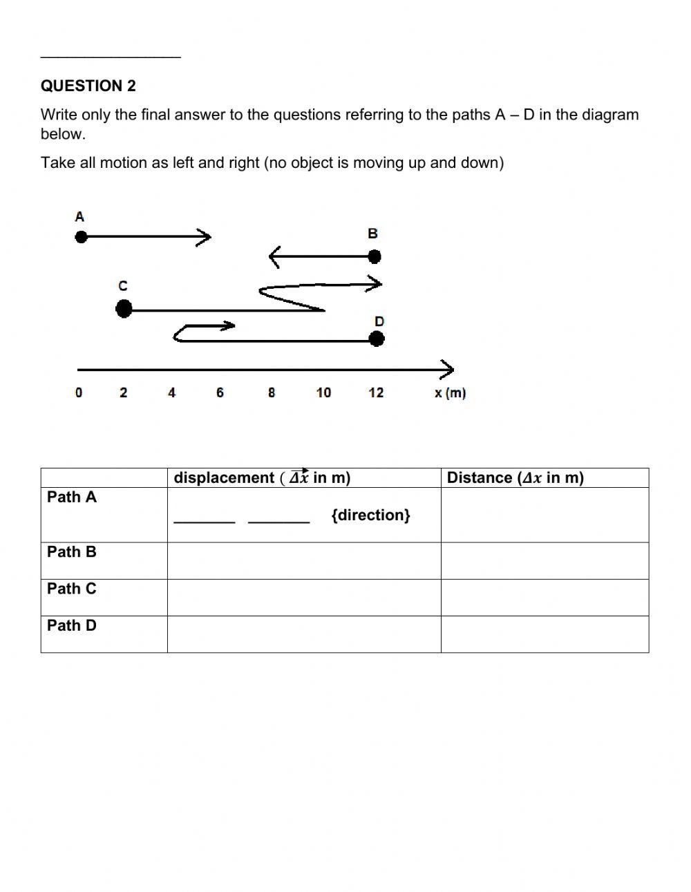 Motion worksheet 2