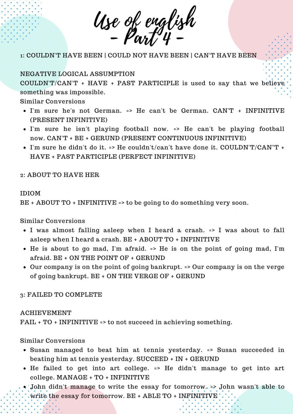 Use of english part 4 (FCE) - ANSWERS