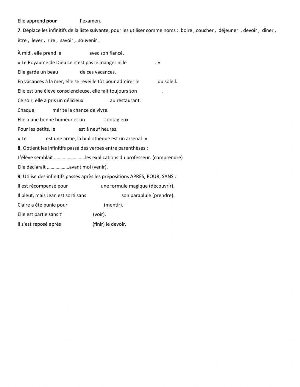 Infinitif et Infinitif passé