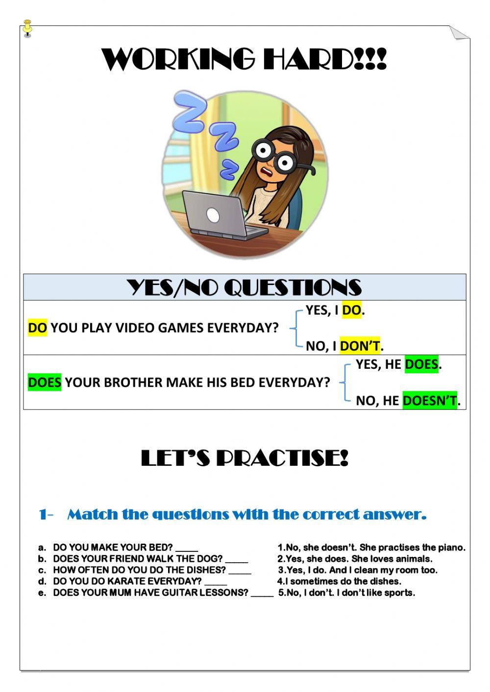 Working Hard! Yes-no questions