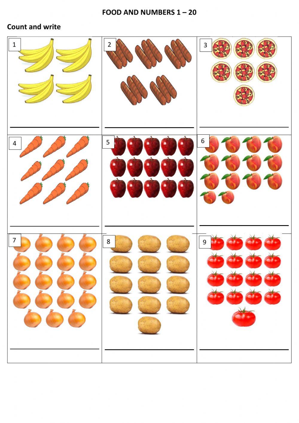 Numbers 1 - 20 and food Numbers 1 - 20 and food