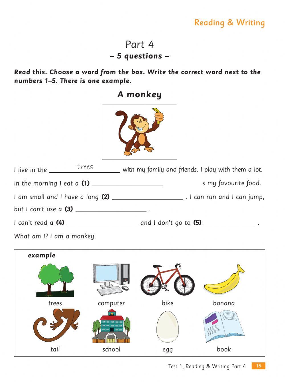 Plus Starters Reading and Writing Test 1