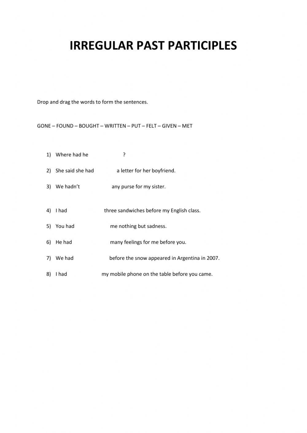 Irregular Past Participles