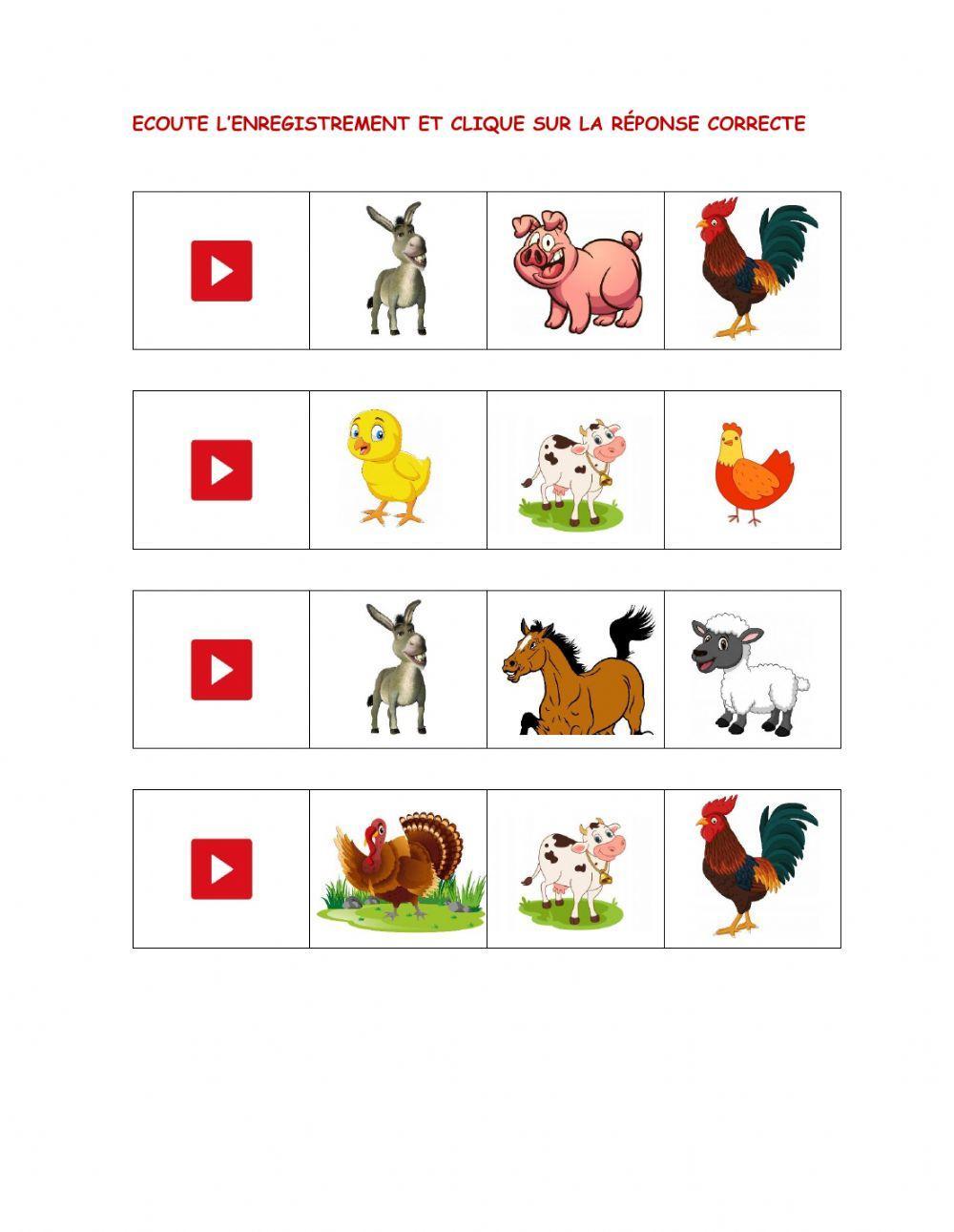 Les animaux de la ferme - comprehension Oral