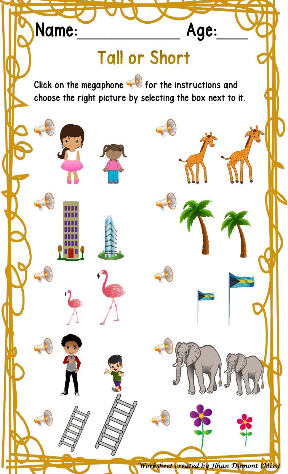 Tall or Short interactive worksheet