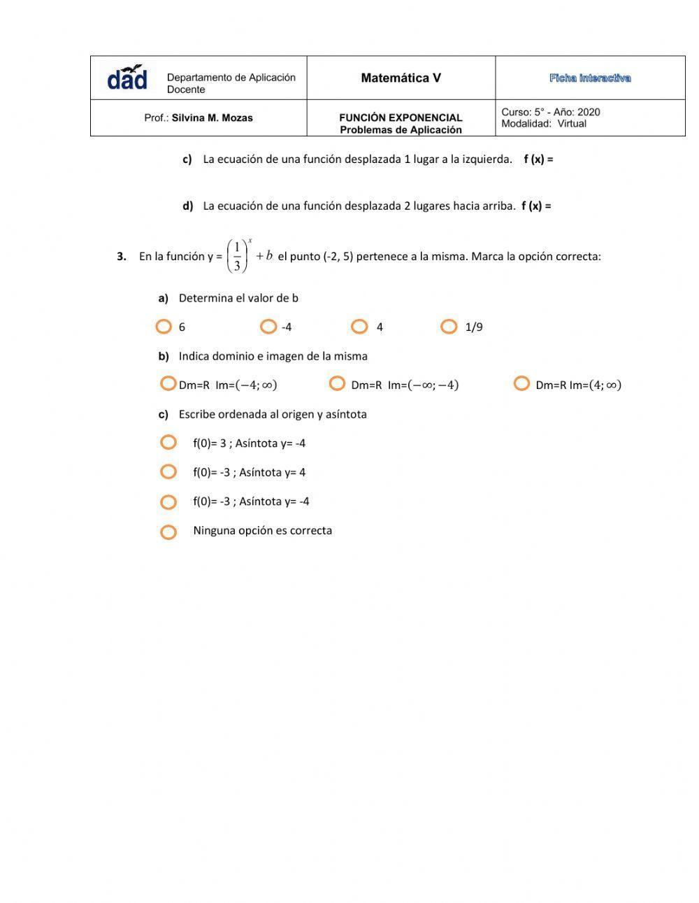 Gráfica de la función exponencial