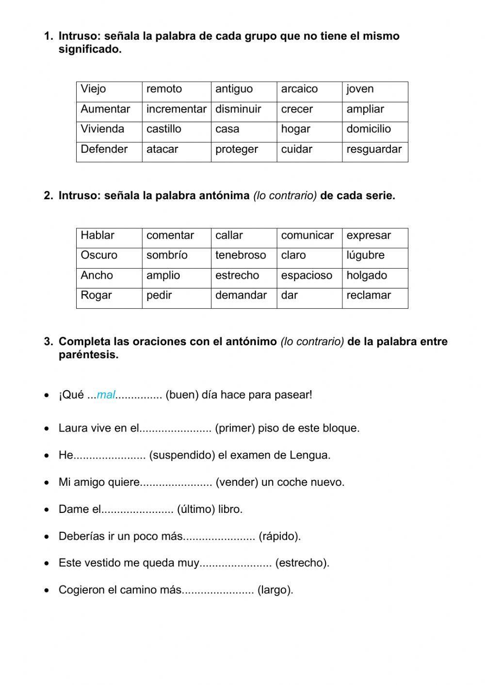 Sinónimos y antónimos