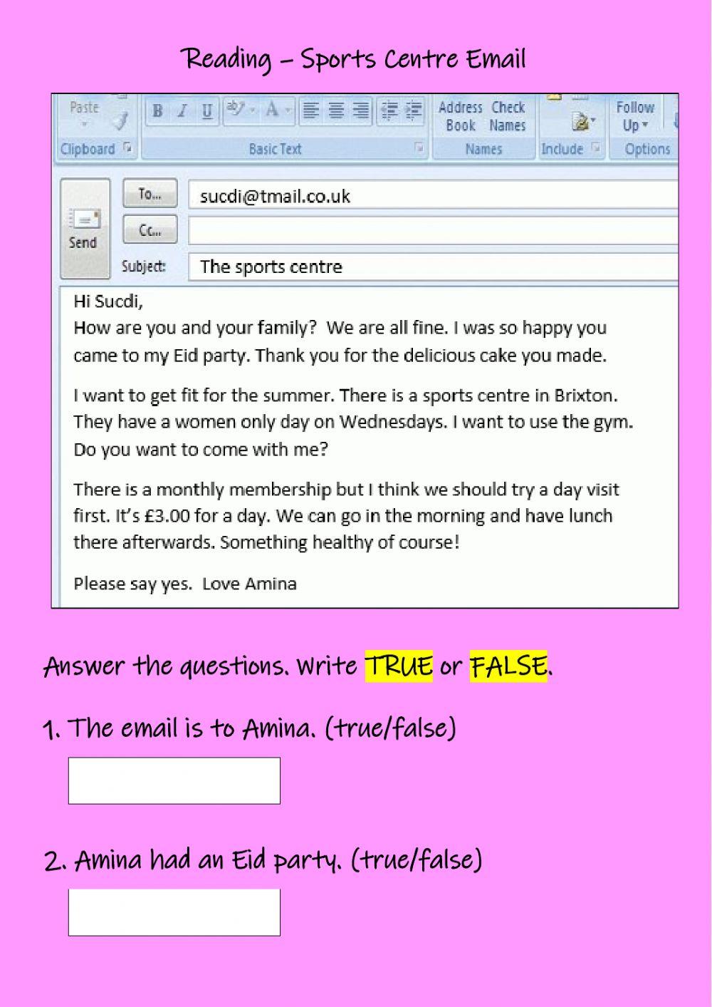 Reading - Sports Centre Email