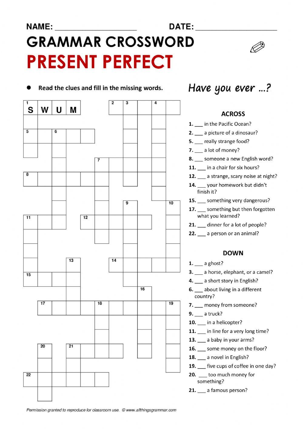 have you ever? CROSSWORD online exercise for Live Worksheets