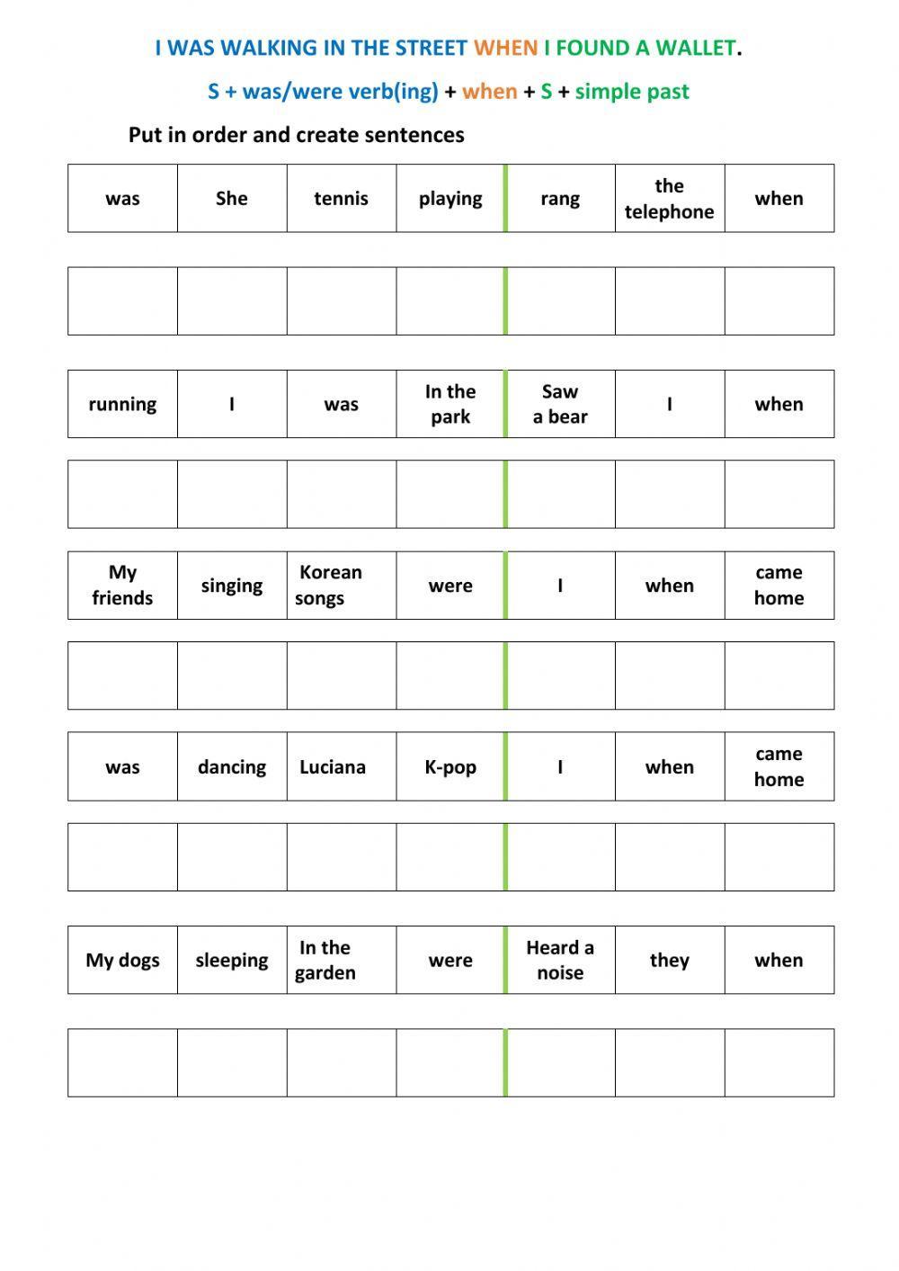 Past continuous and simple past with when