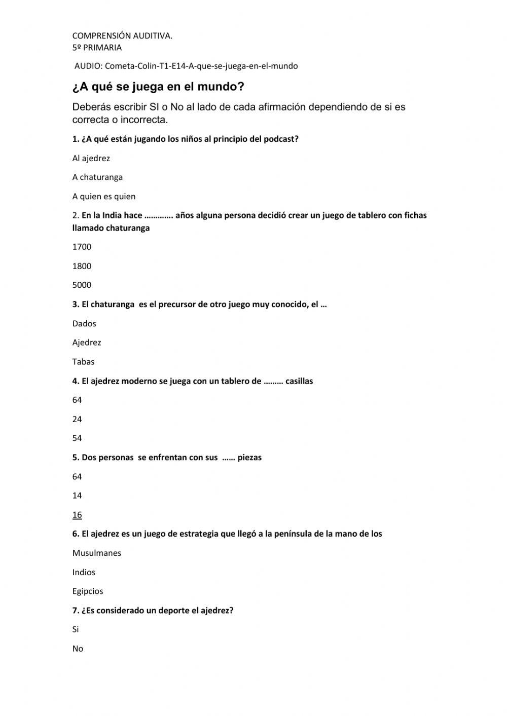 Comprensión oral 5º primaria