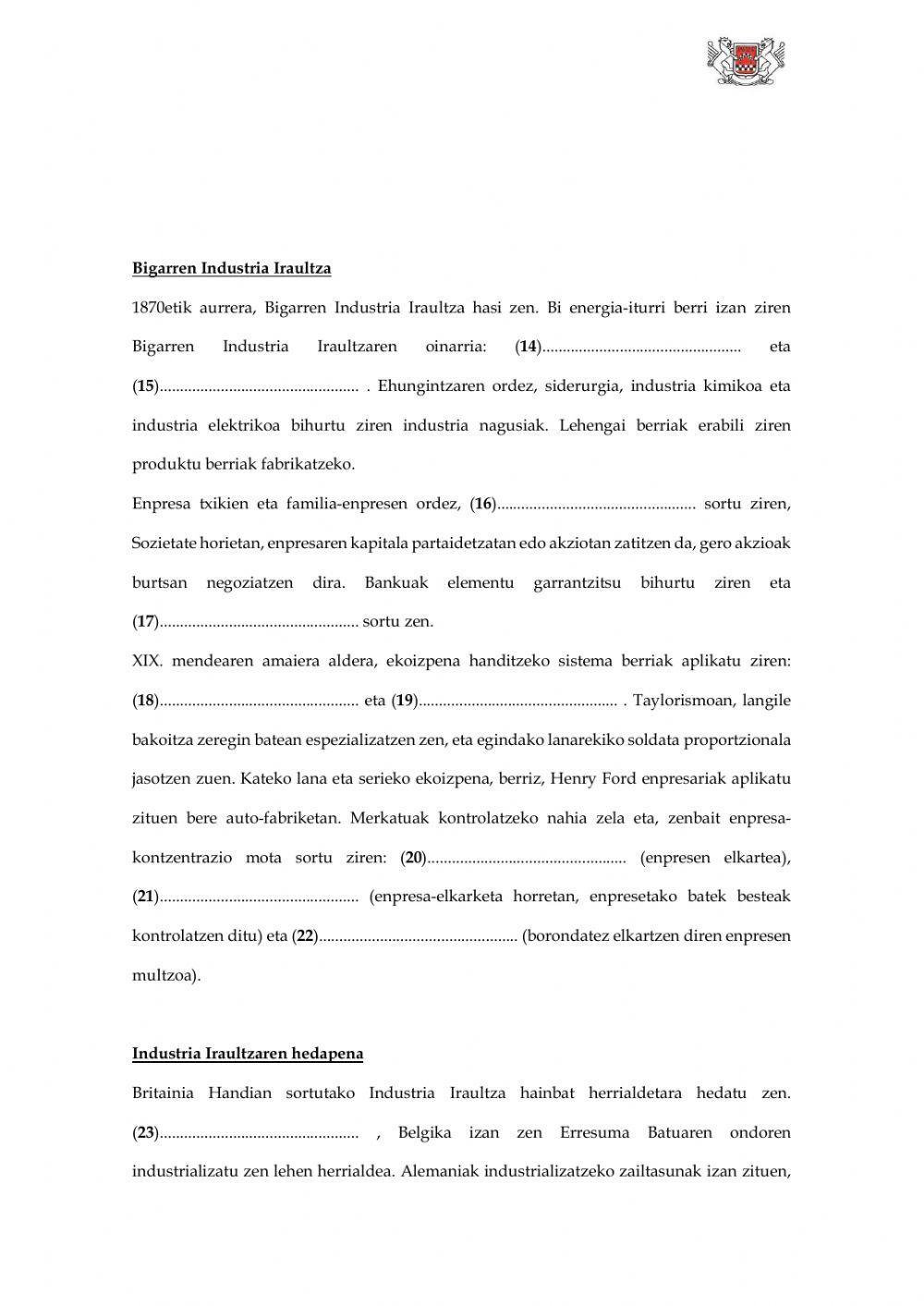 (DBH 4) Industria Iraultza (6) Laburpena