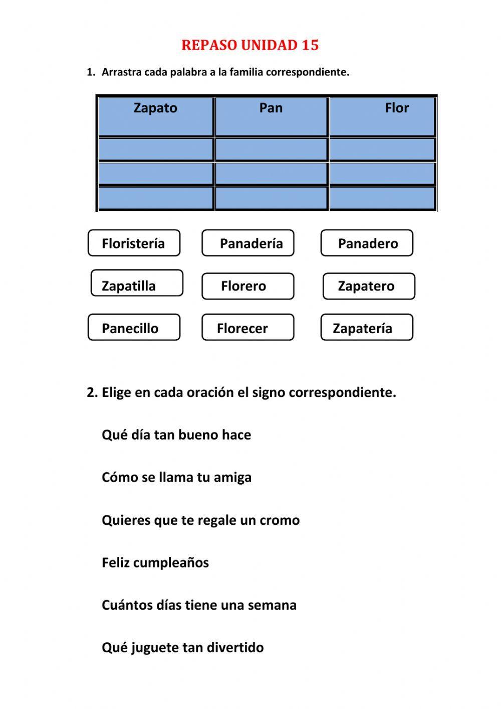 Repaso Lengua Unidad 15