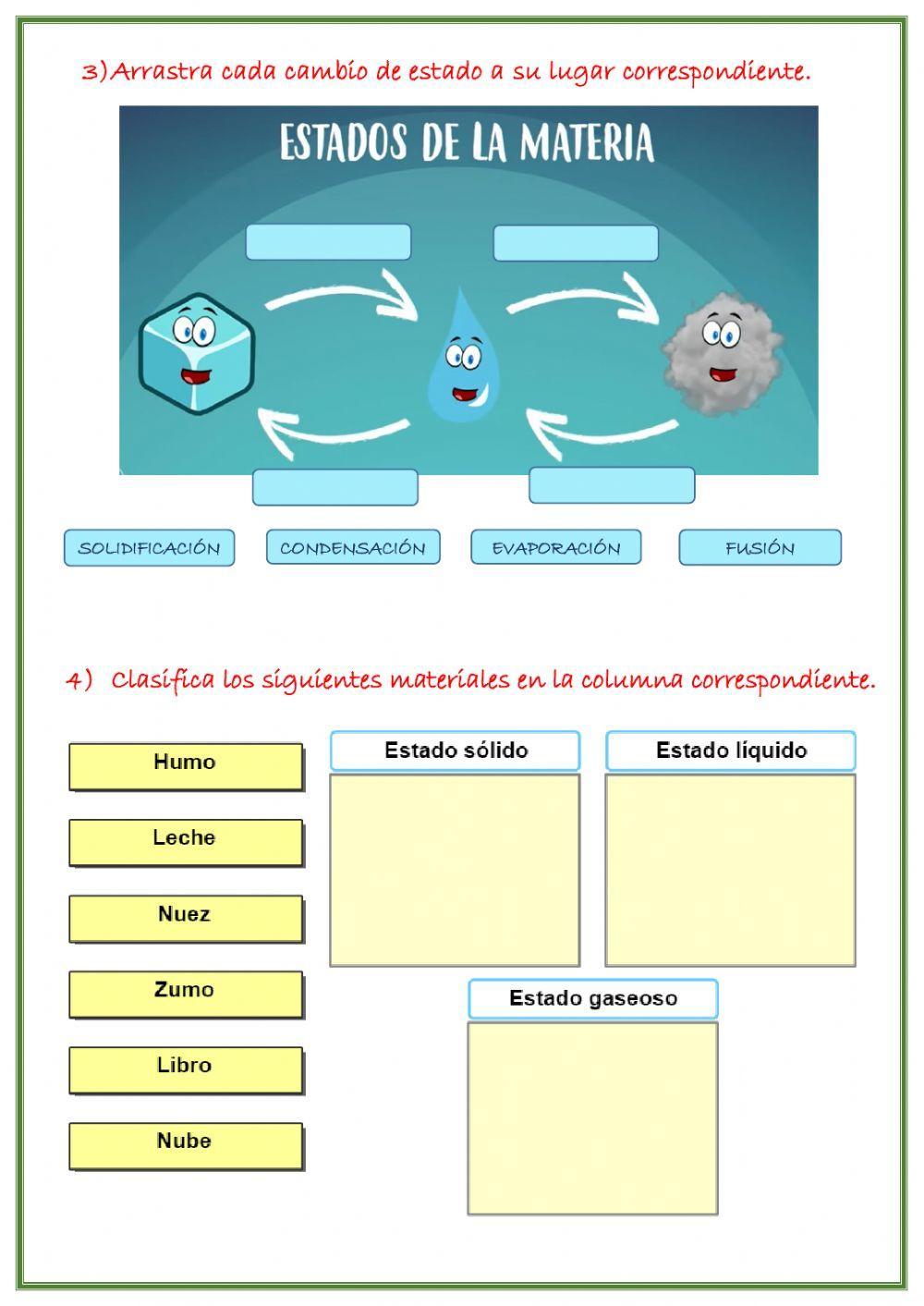 La materia y su… | Free Interactive Worksheets | 248420, image size:1000x1413