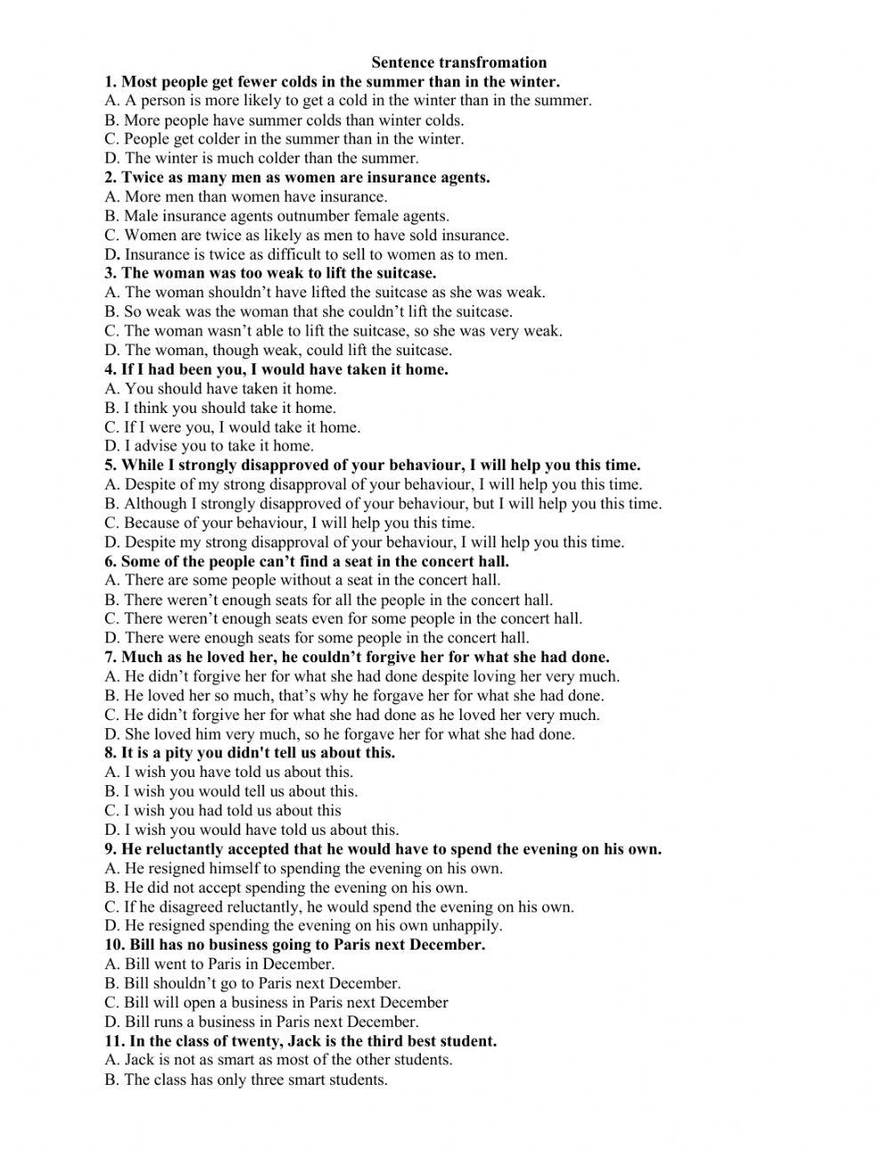 Sentence transfromation