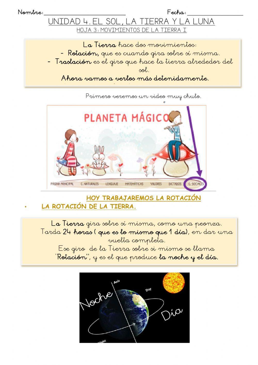 Hoja 3:el sol, la tierra y la luna: movimiento de rotación