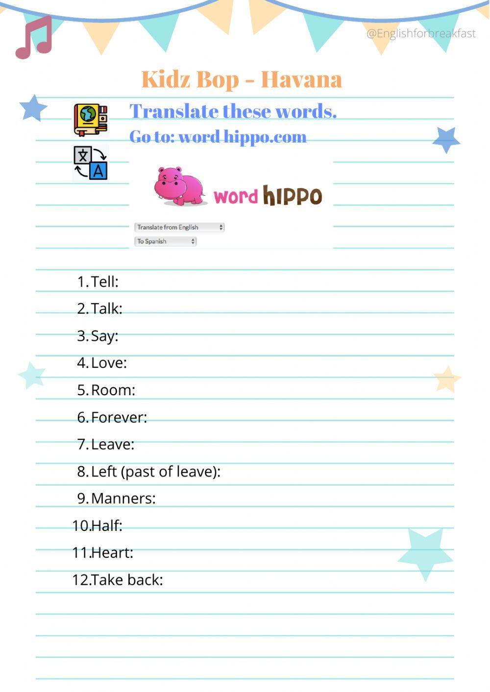 Song: Kidz Bop. Havana. Activities 1 easy level