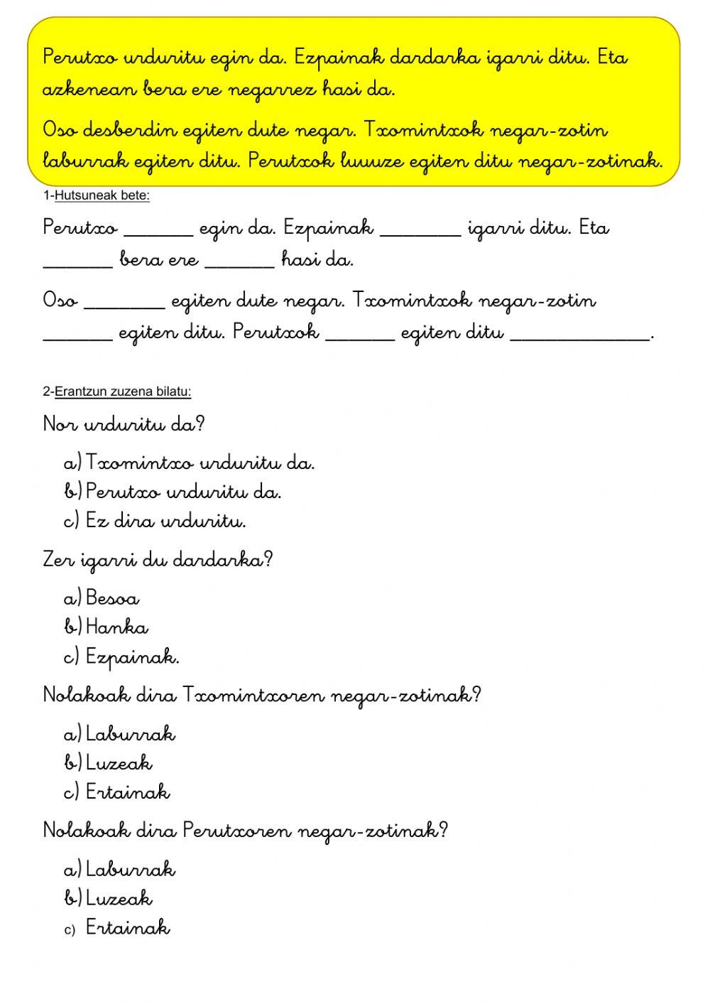 Txomintxo ta perutxo bakarrik geratu dira etxean