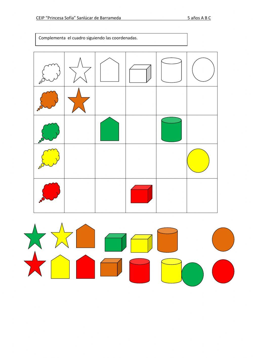 Tabla doble entrada formas y colores