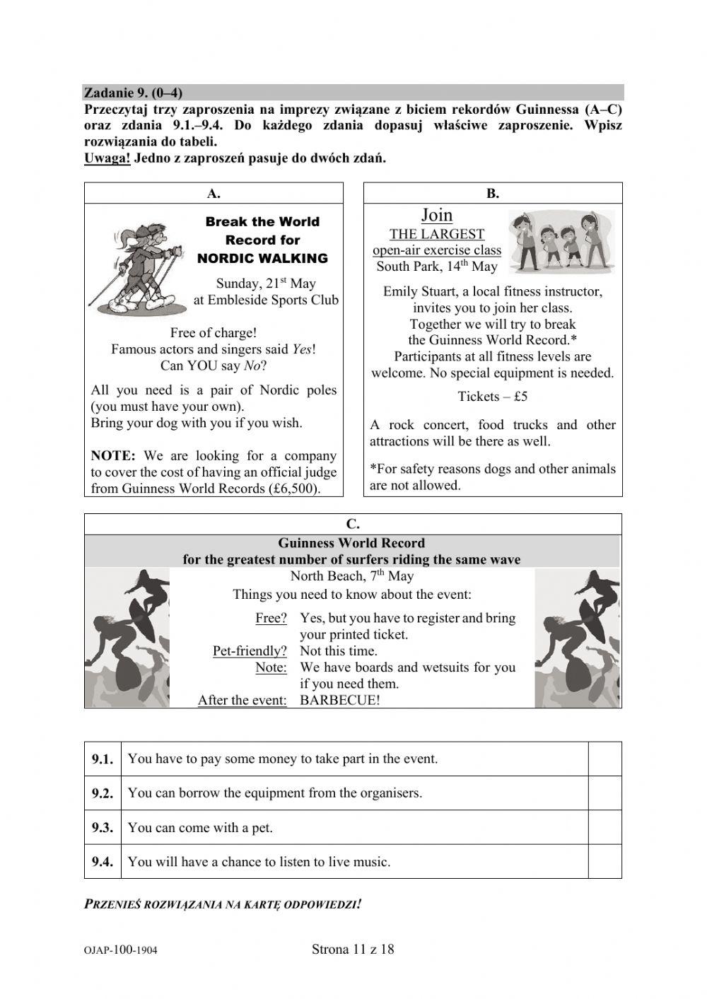 egzamin ósmoklasisty 2019 CKE cz. 2 zad. 9-14